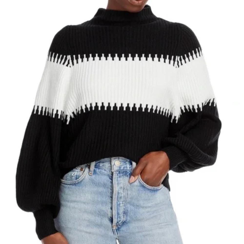 French Connection Sophia Colorblocked Mock Sweater Black White Knit Women’s XS